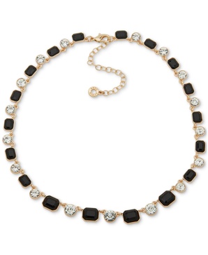 Gold-Tone Jet Stone & Crystal Alternating Link Collar Necklace, 16" + 3" extender