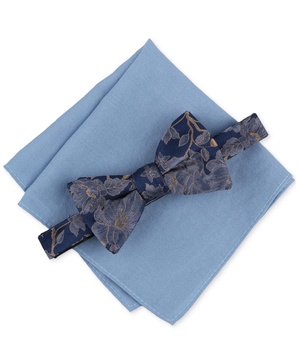 Men's Darlington Floral Bow Tie & Solid Pocket Square Set, Created for Macy's