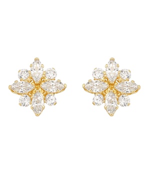 Cubic Zirconia Flower Cluster Stud Earrings in 14k Yellow Gold