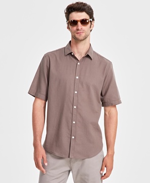 Men's Short-Sleeve Solid Textured Shirt, Created for Macy's  