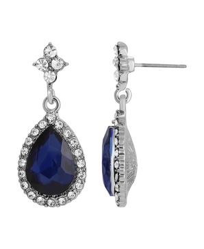 Silver-Tone Blue Crystal Drop Earrings