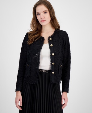Women's Lace Button-Front Patch-Pocket Jacket