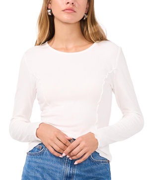 Women's Long-Sleeve Rib-Knit Princess Seam Top