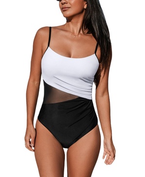 Women's Scoop Neck Cutout Back Hook Mesh One Piece Swimsuit