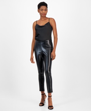 Women's Faux-Leather Skinny Ankle Pants