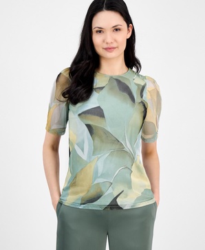 Women's Abstract-Print Elbow-Sleeve Top
