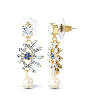 Womens Evil Eye Dangle Earrings - Gold-Tone Evil Eye Earrings with Pearl and Rhinestones
