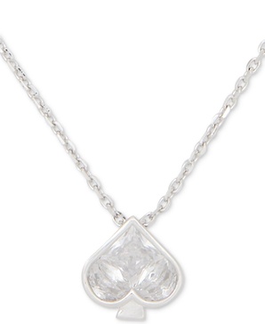 Silver-Tone Cubic Zirconia Spade Mini Pendant Necklace, 16"+ 3" extender