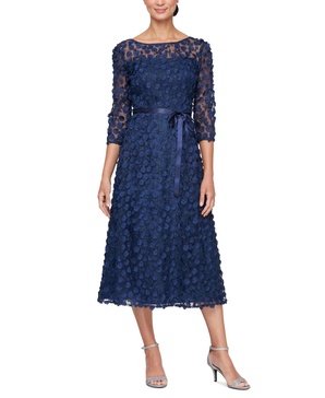 Women's 3-D-Flower A-Line Midi Dress