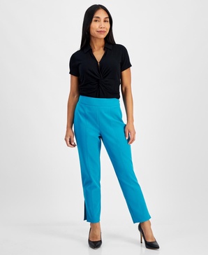 Petite High-Rise Tapered Side-Slit Pants, Created for Macy's 