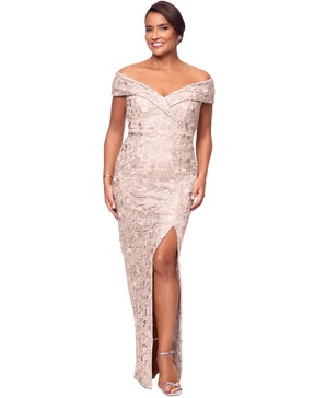 Women's Lace Off-The-Shoulder Side-Slit Gown