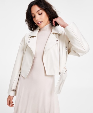 Women's Faux-Leather Long-Sleeve Moto Jacket, Exclusively at Macy's 