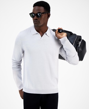 Men's Long-Sleeve Johnny Collar Merino Sweater, Created for Macy's 