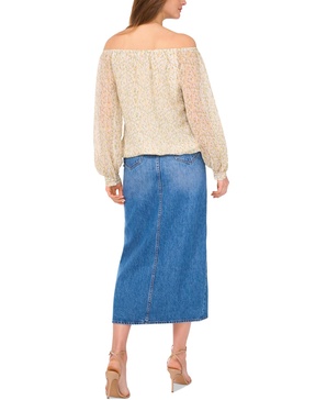 Women's Floral-Printed Off-The-Shoulder Balloon-Sleeve Top