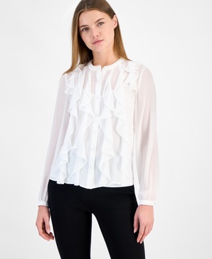 Women's Ruffle-Front Button-Front Blouse