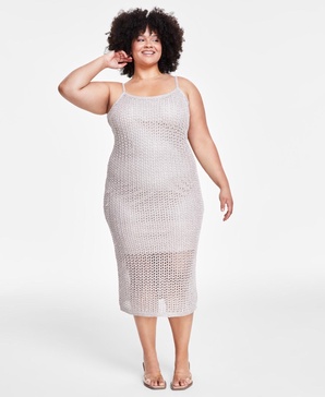 Trendy Plus Size Sleeveless Shine Midi Dress, Created for Macy's 