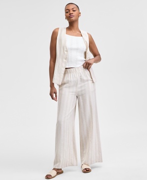 Petite Striped Pull-On Wide-Leg Cotton Pants, Exclusively at Macy's
