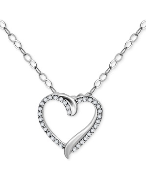 Cubic Zirconia Open Heart Pendant Necklace in Sterling Silver, 16" + 2" extender, Created for Macy's