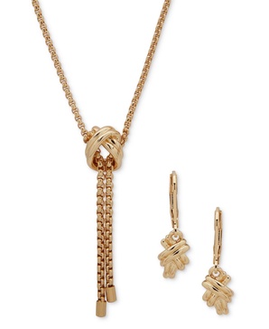 Gold-Tone Rope Chain Knot Y Necklace & Earrings Set