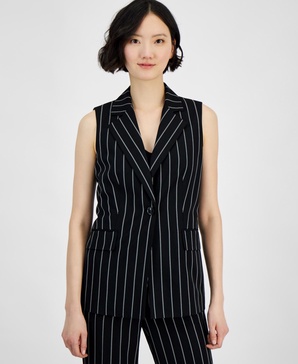 Women's Pinstripe Sleeveless Single-Button Blazer
