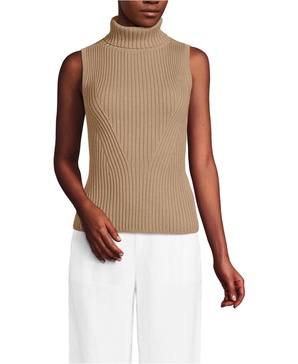 Women's Fine Gauge Cotton Turtleneck Tank Sweater