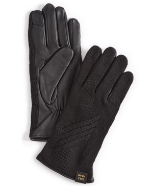 Women's Rib-Knit Leather-Palm Gloves