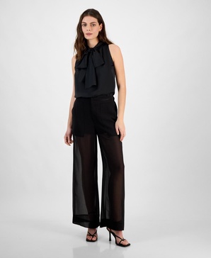 Women's High-Rise Wide-Leg Sheer Pants, Exclusively at Macy's 