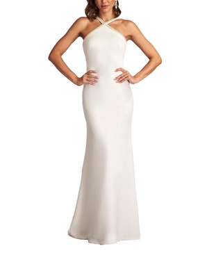 Women's Sicily Pearl Trim Halter Gown