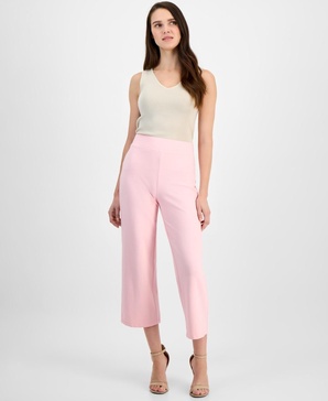 Women's Luxe French Terry Cropped Wide-Leg Knit Pants