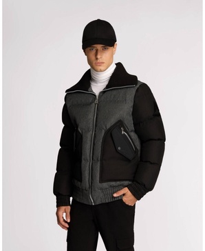 Men's Sebonack Quilted Denim-Look Bomber Jacket with Fold-Over Ribbed Collar