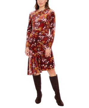 Women's Floral Velvet Asymmetric Dress