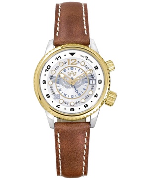 Women's Swiss WASP Tribute Tri-Time Chestnut Leather Strap Watch 33mm