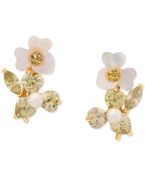 Silver-Tone Cubic Zirconia, Imitation Pearl & Mother-of-Pearl Flower Stud Earrings 
