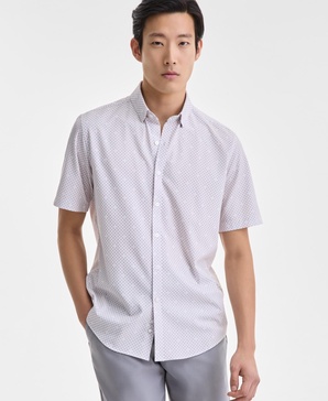 Men's Short Sleeve Diamond Print Button-Front Performance Shirt, Exclusively at Macy's