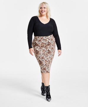 Trendy Plus Size Cheetah-Print Midi Skirt, Created for Macy's