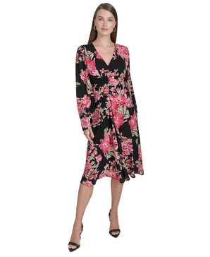 Women's Floral-Print Ruched Fit & Flare Dress