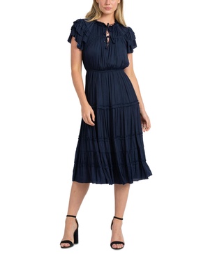 Women's Ruffle Flutter-Sleeve Midi Dress