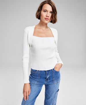 Women's Shrug Rib-Knit Long-Sleeve Sweater, Created for Macy's 