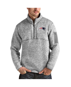 Men's Heather Gray New England Patriots Team Logo Fortune Quarter-Zip Pullover Jacket