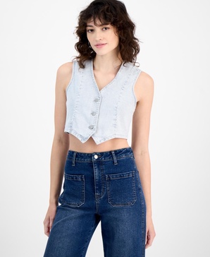 Women's Striped Button-Front Denim Vest, Exclusively at Macy's