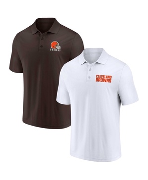 Men's White, Brown Cleveland Browns Lockup Two-Pack Polo Shirt Set