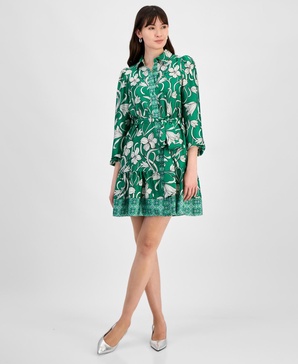 Women's Tiered Belted Floral-Print Dress