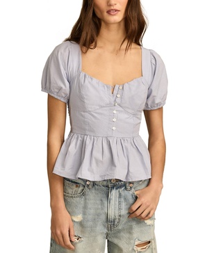 Women's Cotton Puff-Sleeve Peplum Top