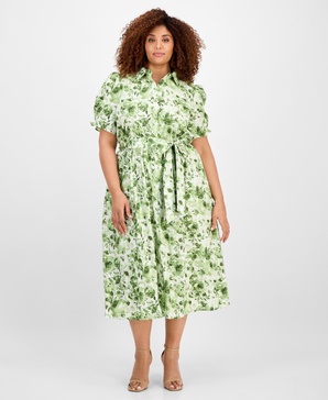 Plus Size Cotton Puff-Sleeve Cotton Dress