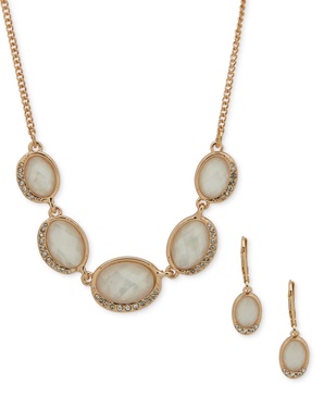 Gold-Tone Crystal Oval Frontal Necklace & Earrings Set