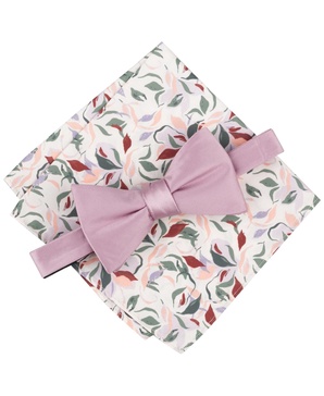 Men's Solid Bow Tie & Floral Pocket Square Set, Exclusively at Macy's