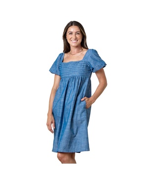 Women's Organic Ruched Bodice Chambray Dress