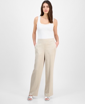 Women's Crinkled Satin Pull-On Wide-Leg High Rise Pants