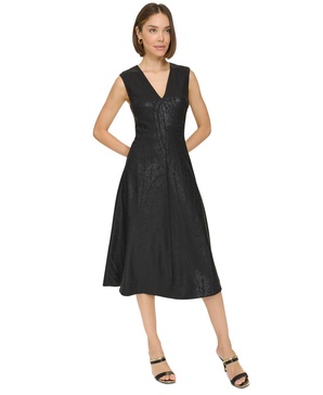 Women's Metallic-Print Fit & Flare Dress