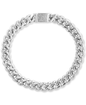 EFFY® Men's White Topaz Pavé Curb Link Bracelet (1/3 ct. t.w.) in Sterling Silver